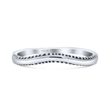 Signature V Curved Shape Chevron Half Eternity Dainty Oxidized Band